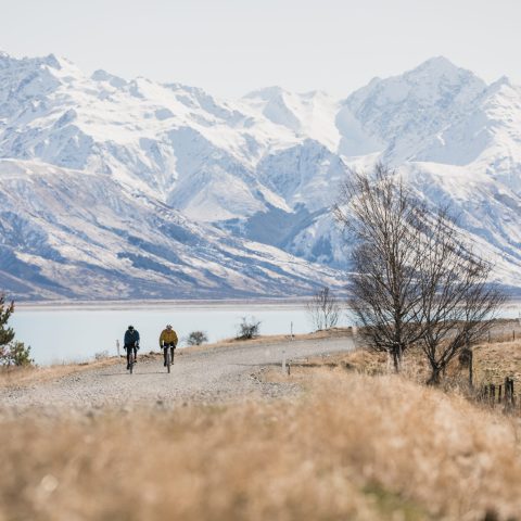 New Zealand Bike Path in Winter with Mountains in the Background