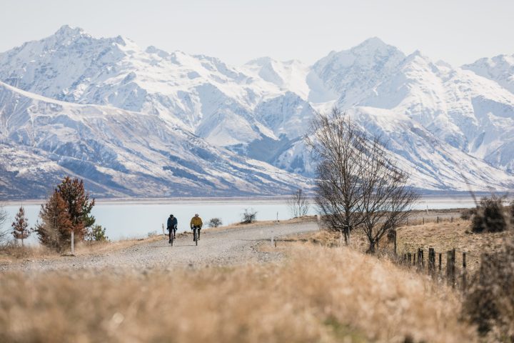 New Zealand Bike Path in Winter with Mountains in the Background