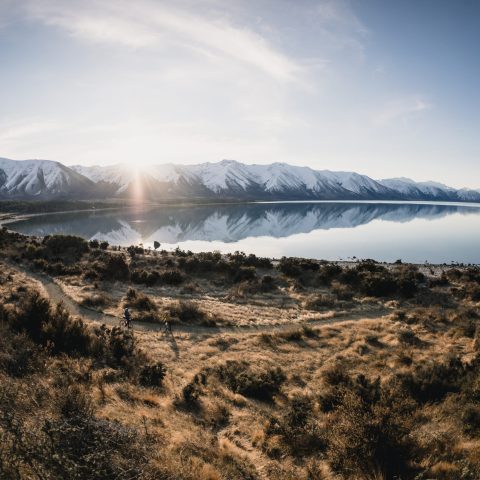 View of a New Zealand Lake with Mountains in the Background