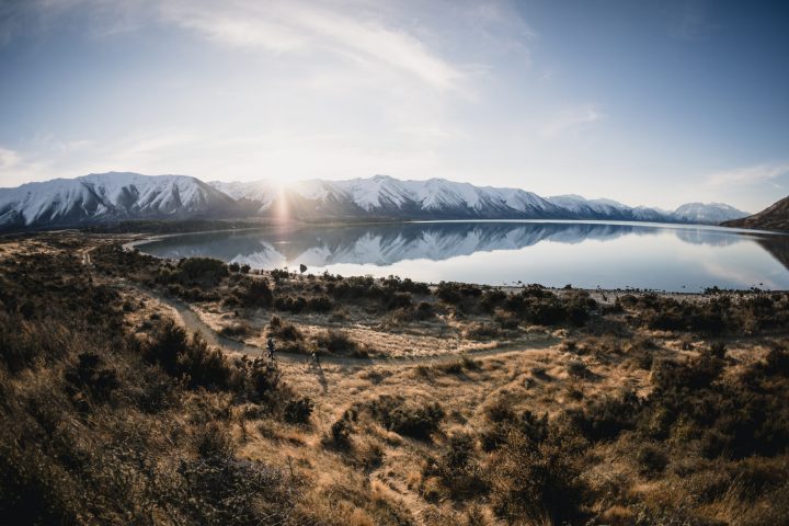 View of a New Zealand Lake with Mountains in the Background