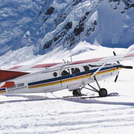 Ski planes lands on mt cook in New Zealand