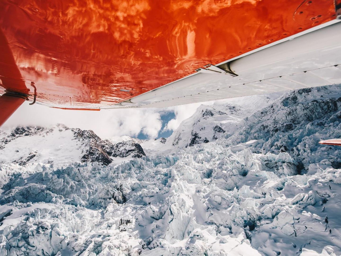 Aerial view over the mt cook covered with snow in New Zealand