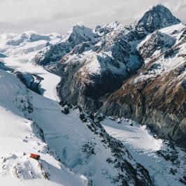 Aerial view of mt cook covered with snow