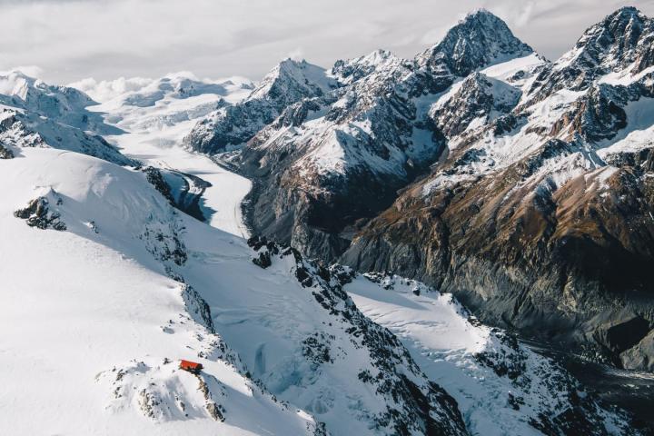 Aerial view of mt cook covered with snow