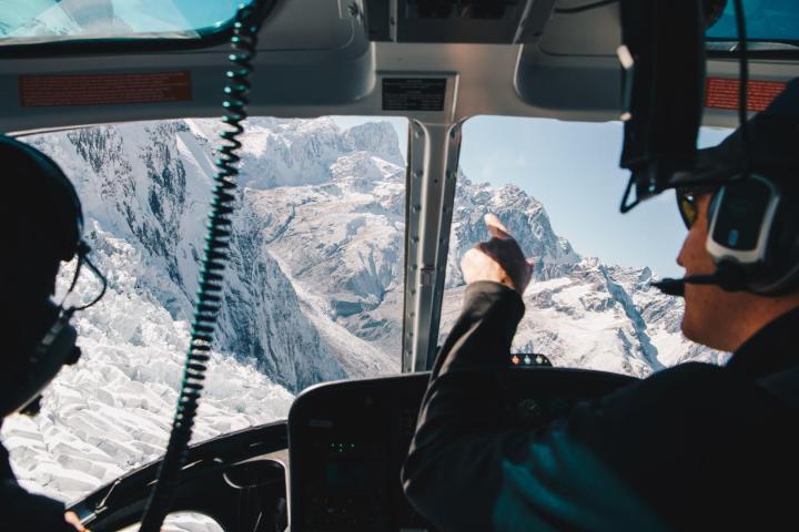 View of helicopter cockpit from Mt Cook