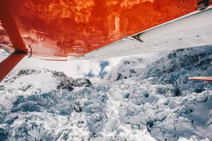 Window view on mt cook ski planes