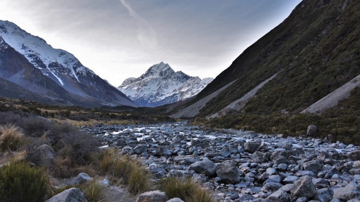 Mountain hike in hooker valley in New Zealand