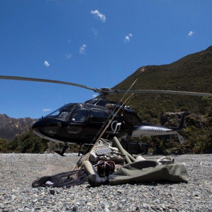 Helicopter on Beach with Fishing Gear